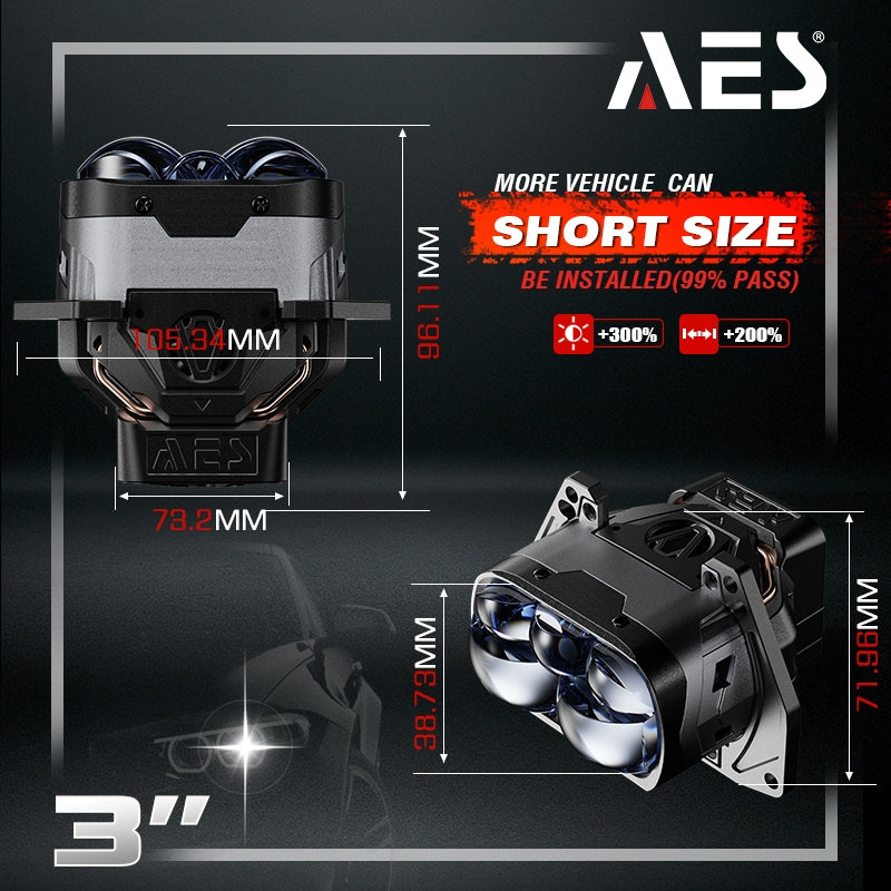 AES Turbo LV 3″ Dual Laser 4 LENS Bi-Led Projector 6000K