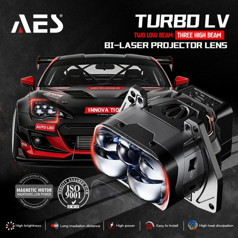 AES Turbo LV 3″ Dual Laser 4 LENS Bi-Led Projector 6000K