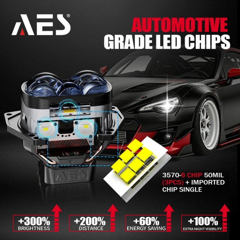 AES Turbo LV 3″ Dual Laser 4 LENS Bi-Led Projector 6000K