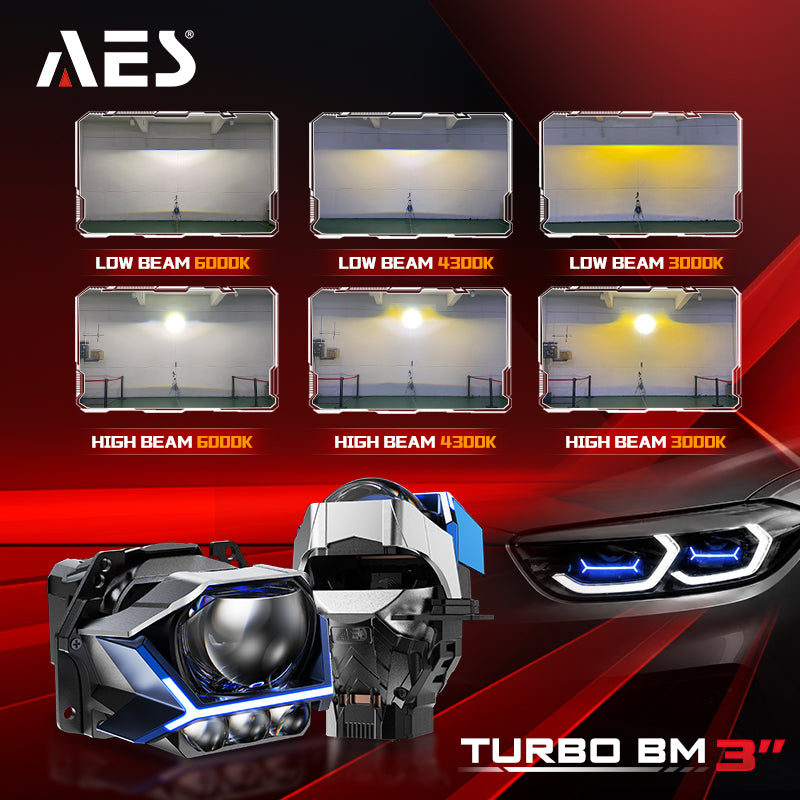AES Turbo BM 3″6000K 4300K 3000K 3Laser Tri colors with DRL function Bi Led Projector