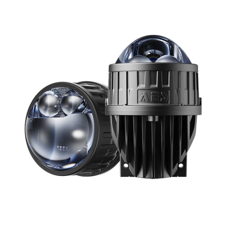 AES FX-3 dual laser fog lamp pair, front and side angle view