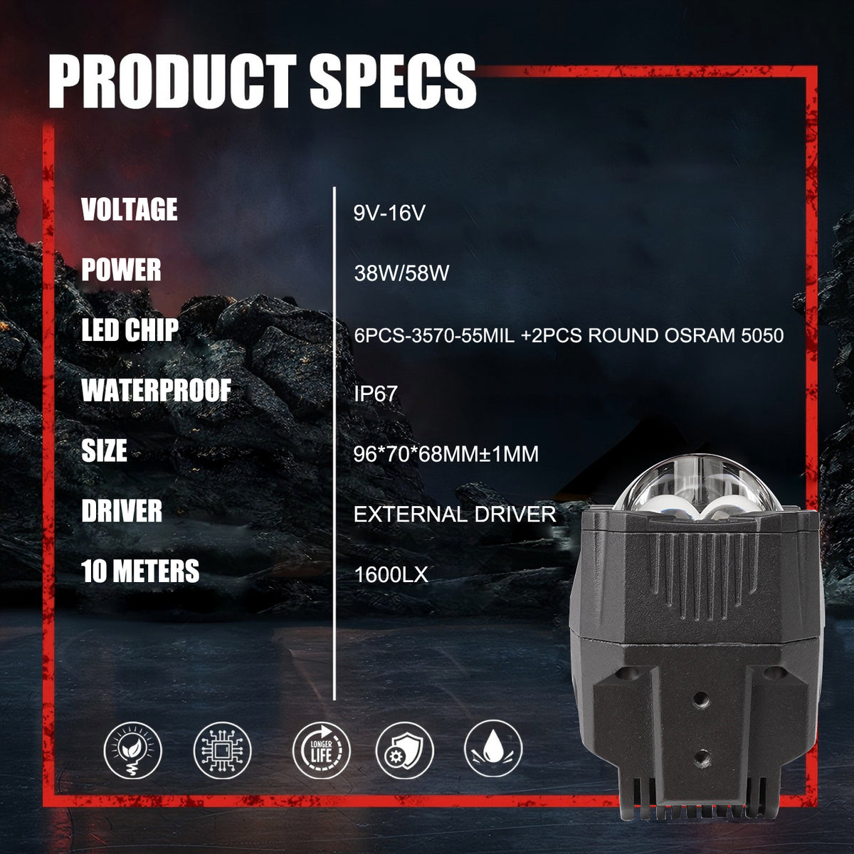 AES G-Wagen 2 inch Dual Laser Bi-LED Auxiliary Light product specifications - 40W/60W, IP67, 1600LX