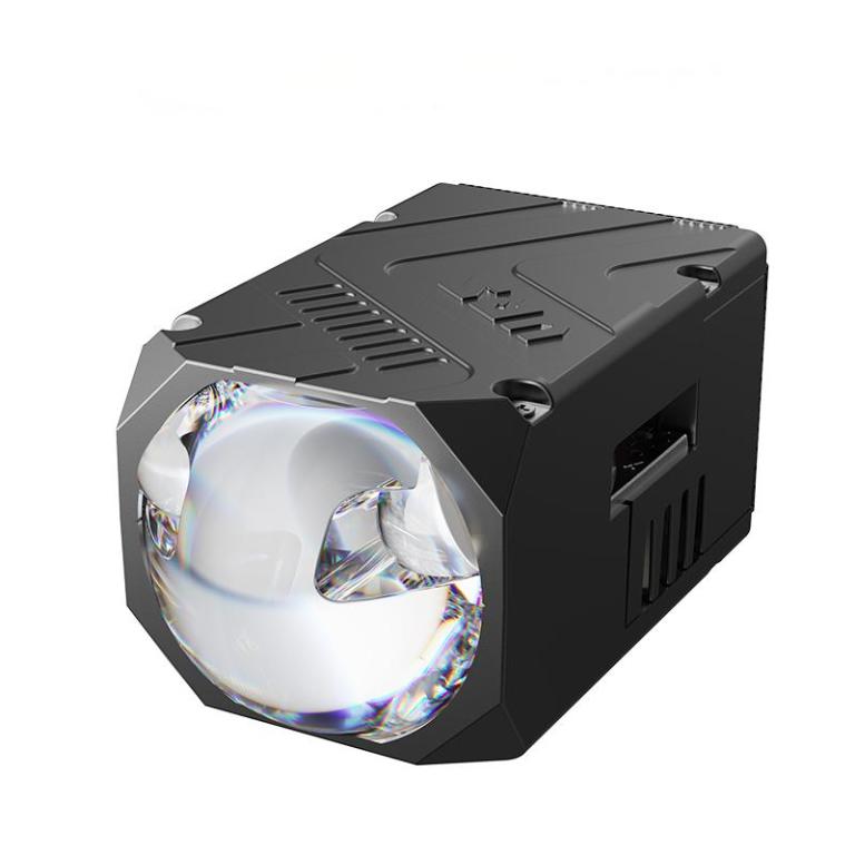 Angled view of AES Matrix SQ800 Dual Laser Bi-LED projector lens housing