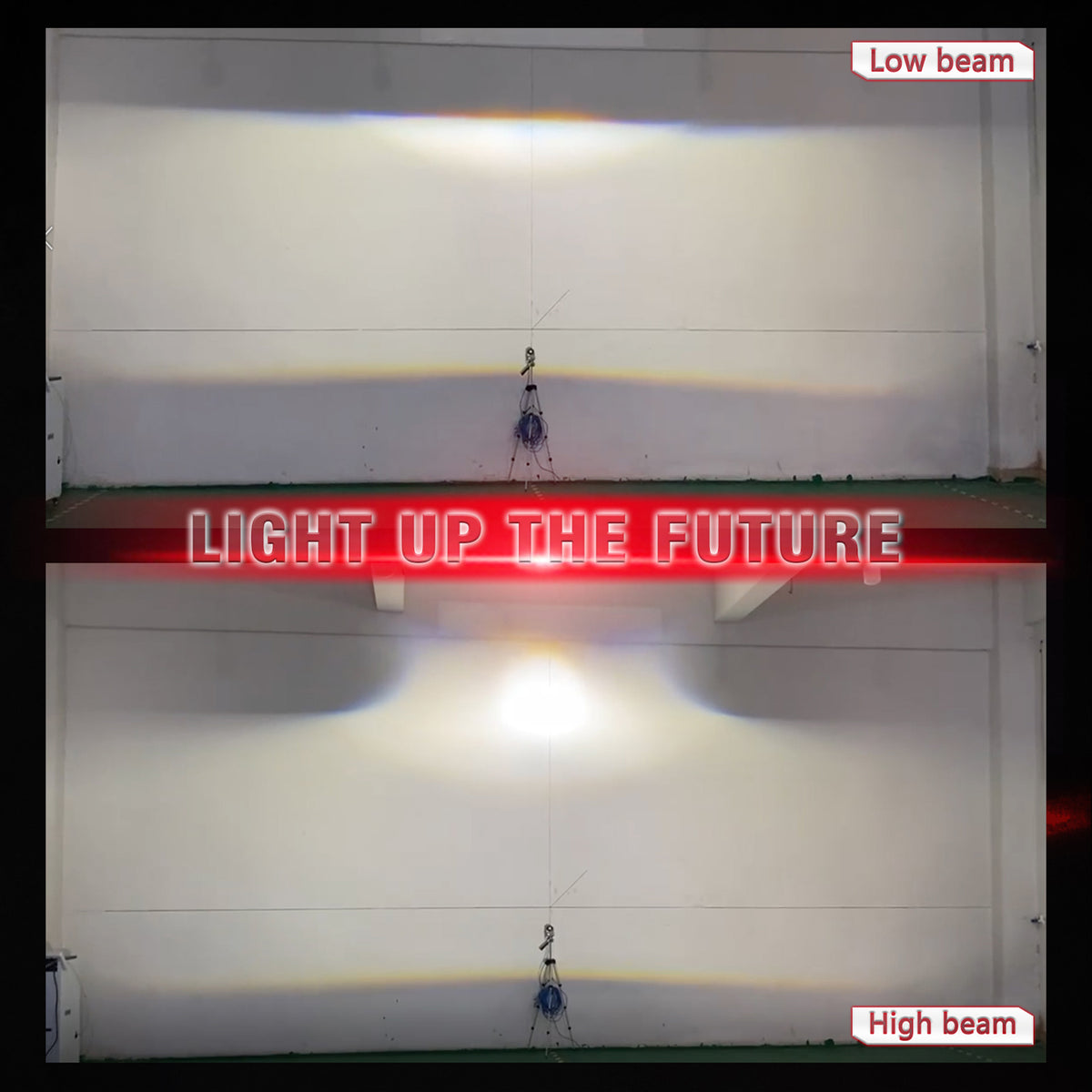 Low beam vs high beam pattern test of AES Matrix SQ800 Dual Laser Bi-LED projector