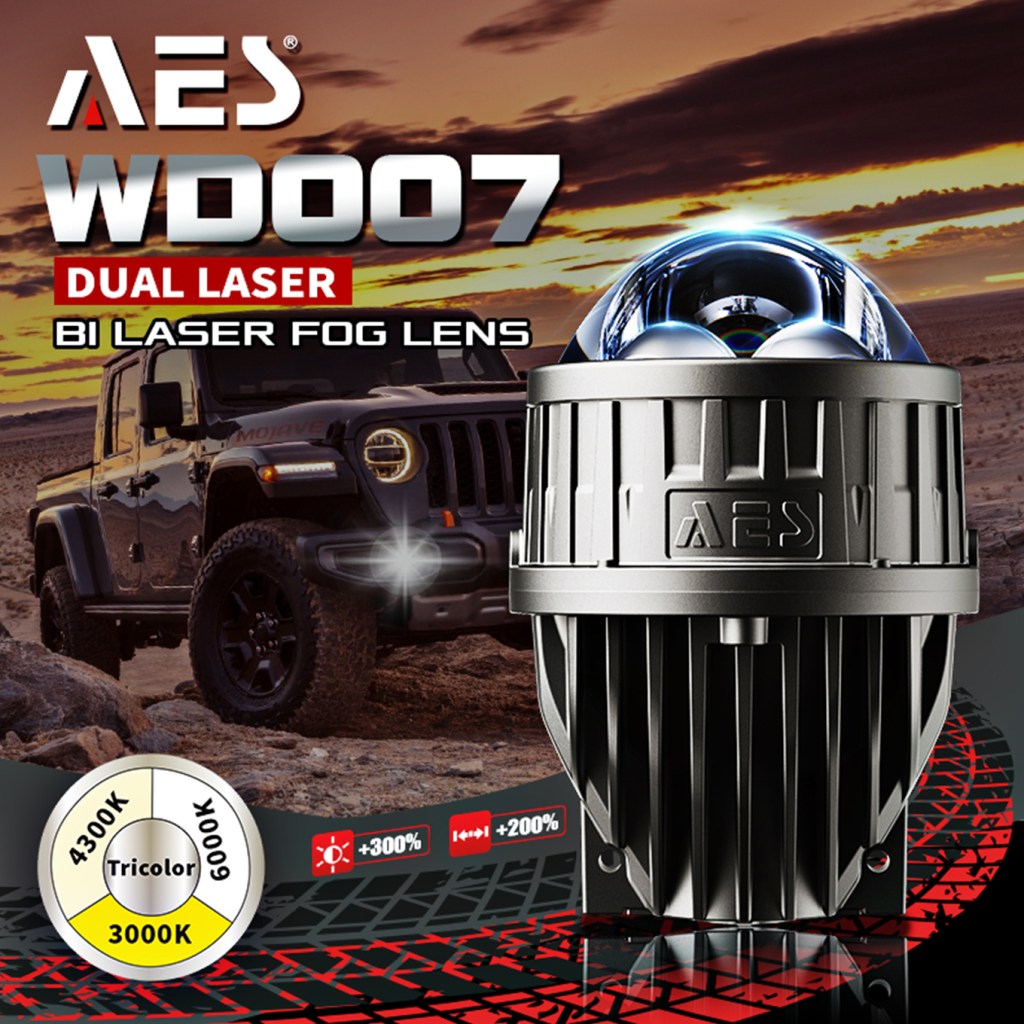 AES WD007 dual laser bi fog light projector on Jeep Wrangler off-road