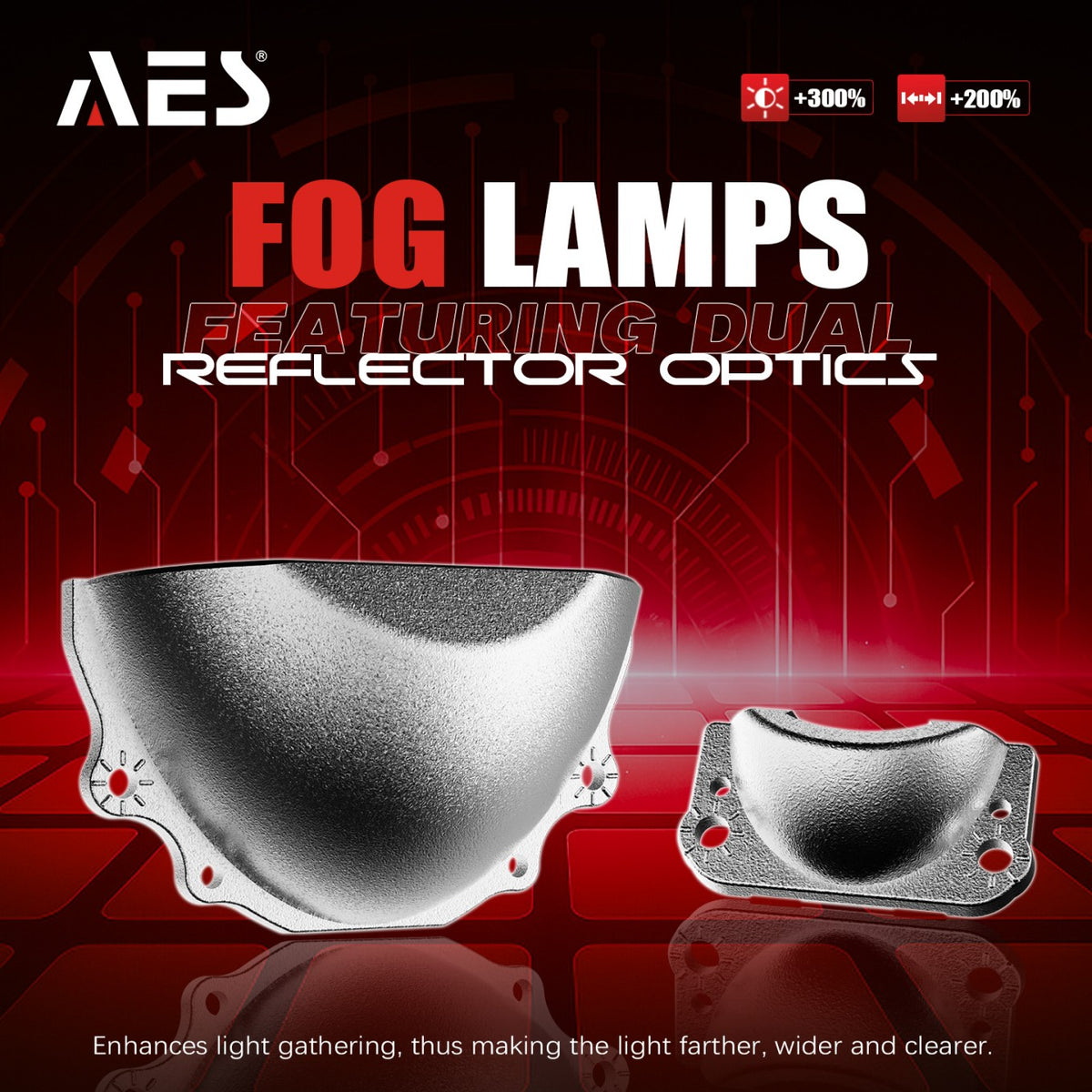 AES FX-2 fog lamp dual reflector cup optics banner