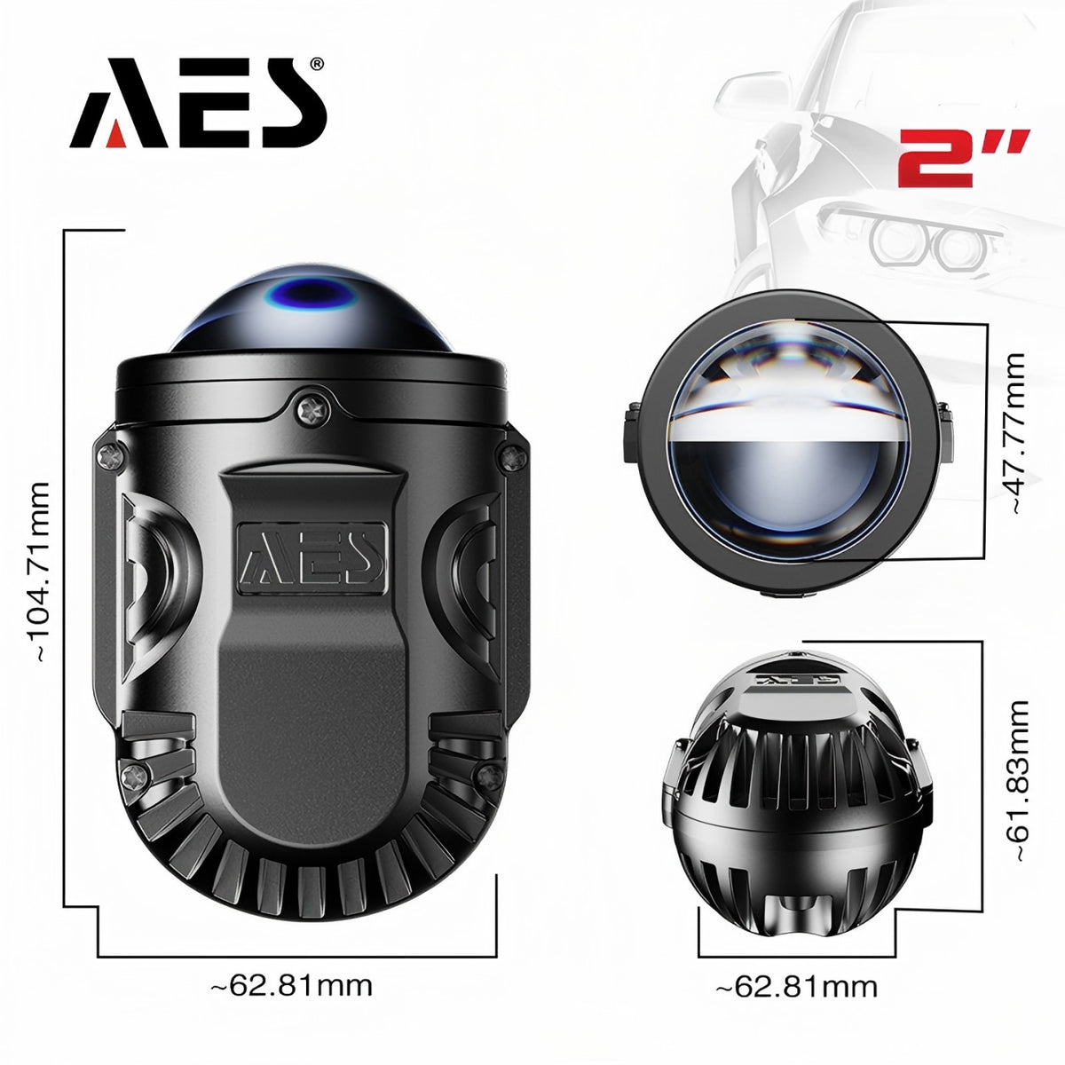 AES FX-2 fog light 2 inch dimensions specifications