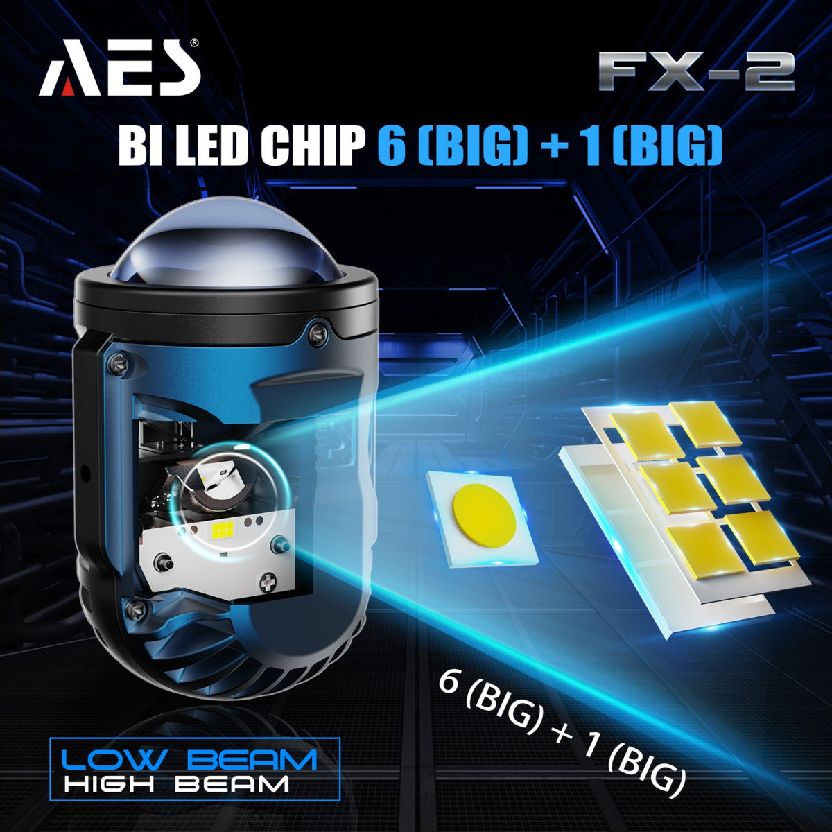 AES FX-2 fog light bi LED chip layout diagram