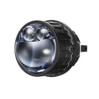 Close-up of AES FX-3 blue lens fog light showing dual laser optics