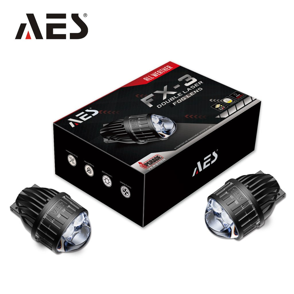 AES FX-3 double laser fog lens retail packaging with pair of units