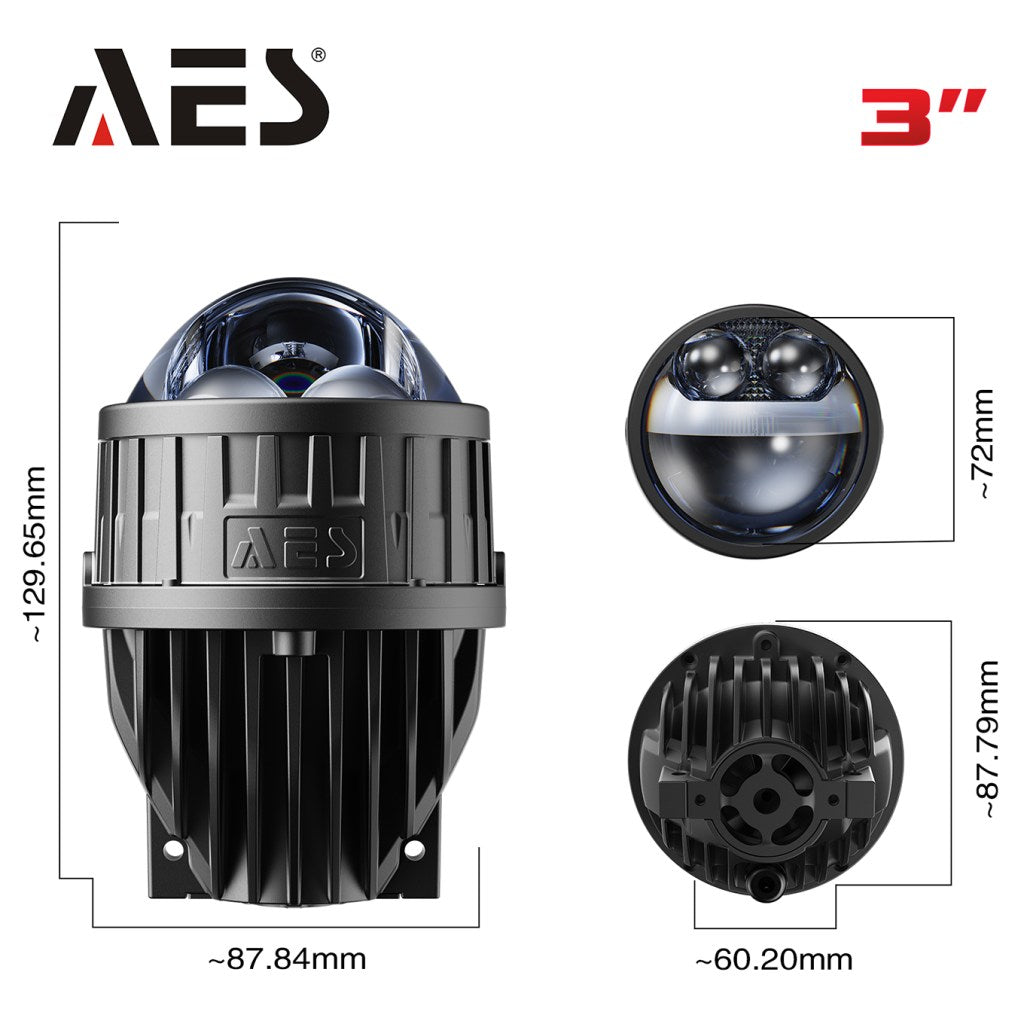 AES FX-3 fog light projector dimensions, 3 inch size specifications