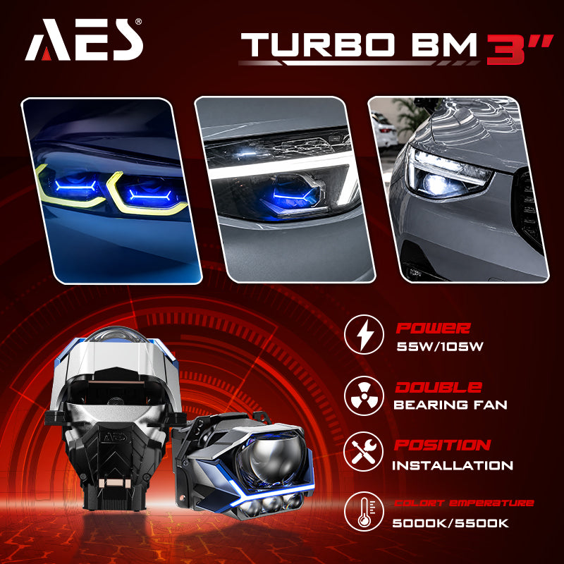 AES Turbo BM 3″6000K 4300K 3000K 3Laser Tri colors with DRL function Bi Led Projector