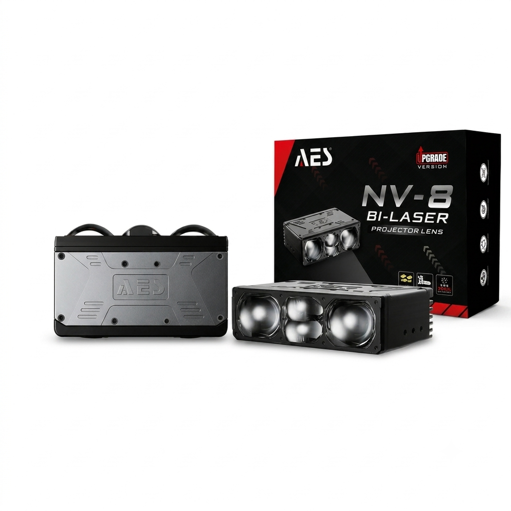 AES NV-8 bi-laser auxiliary headlight projector with packaging box