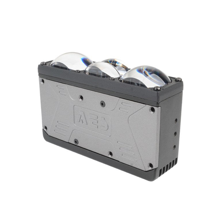 AES NV-8 triple lens auxiliary projector angled front view