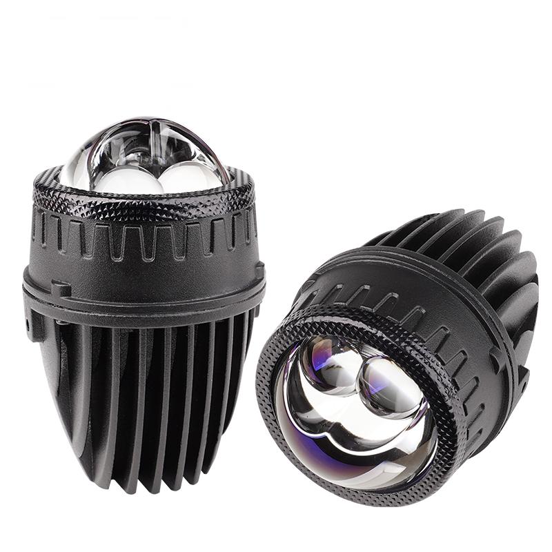AES Q2M double laser projector lens pair, front and rear view