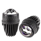 AES Q2M double laser projector lens pair, front and rear view