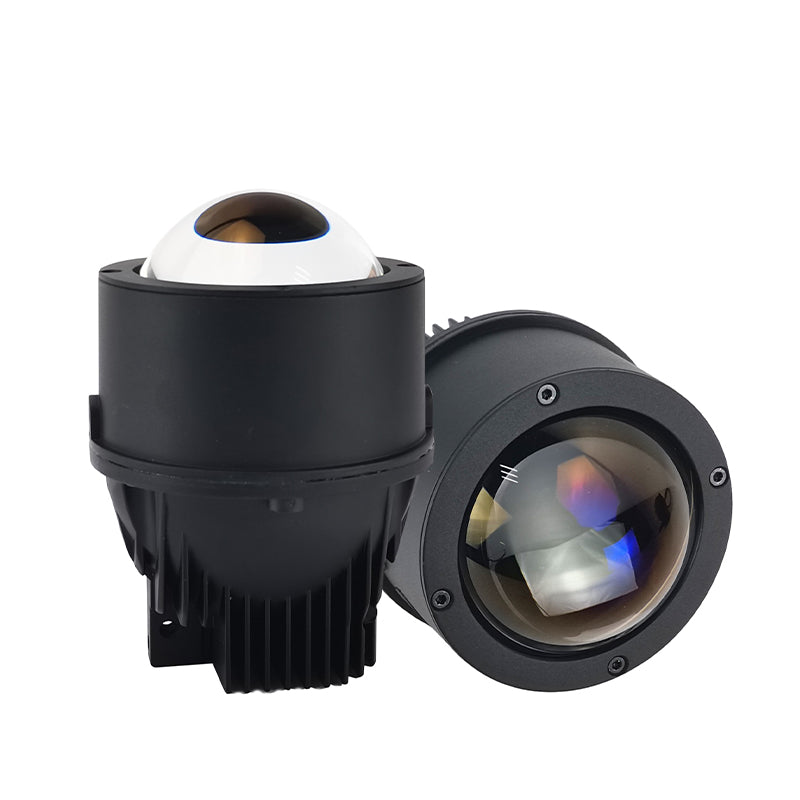 AES Q8 3 inch bi-LED fog lamp pair, front and angle view