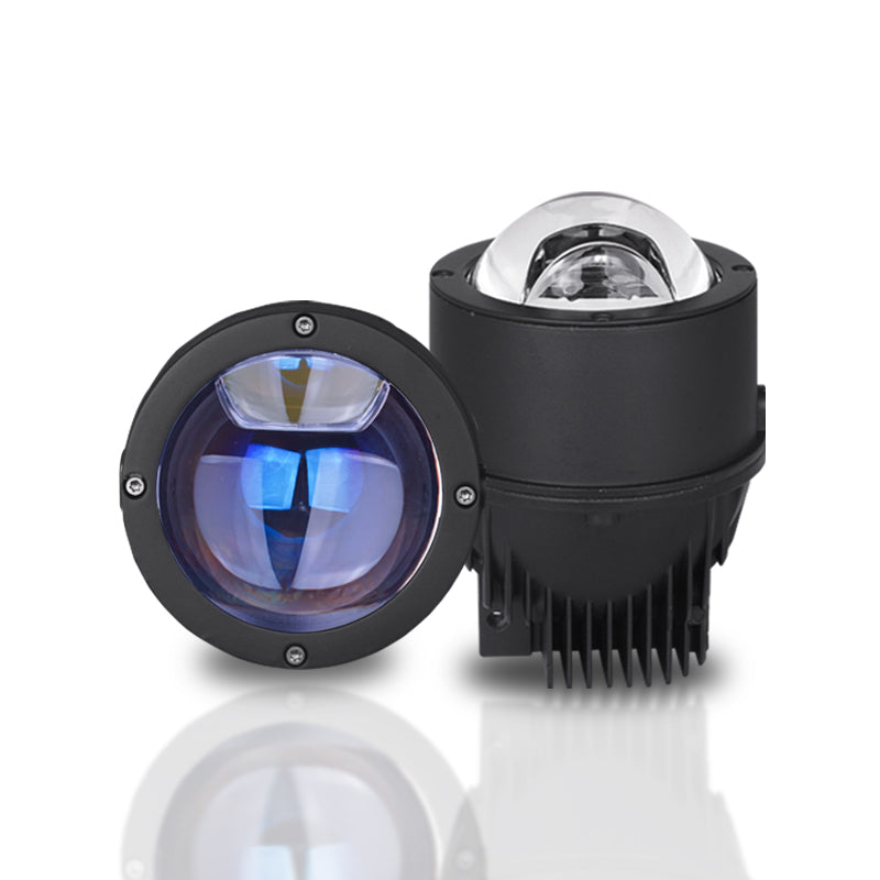 AES Q8 Pro dual lens fog light projector pair, front and angle view