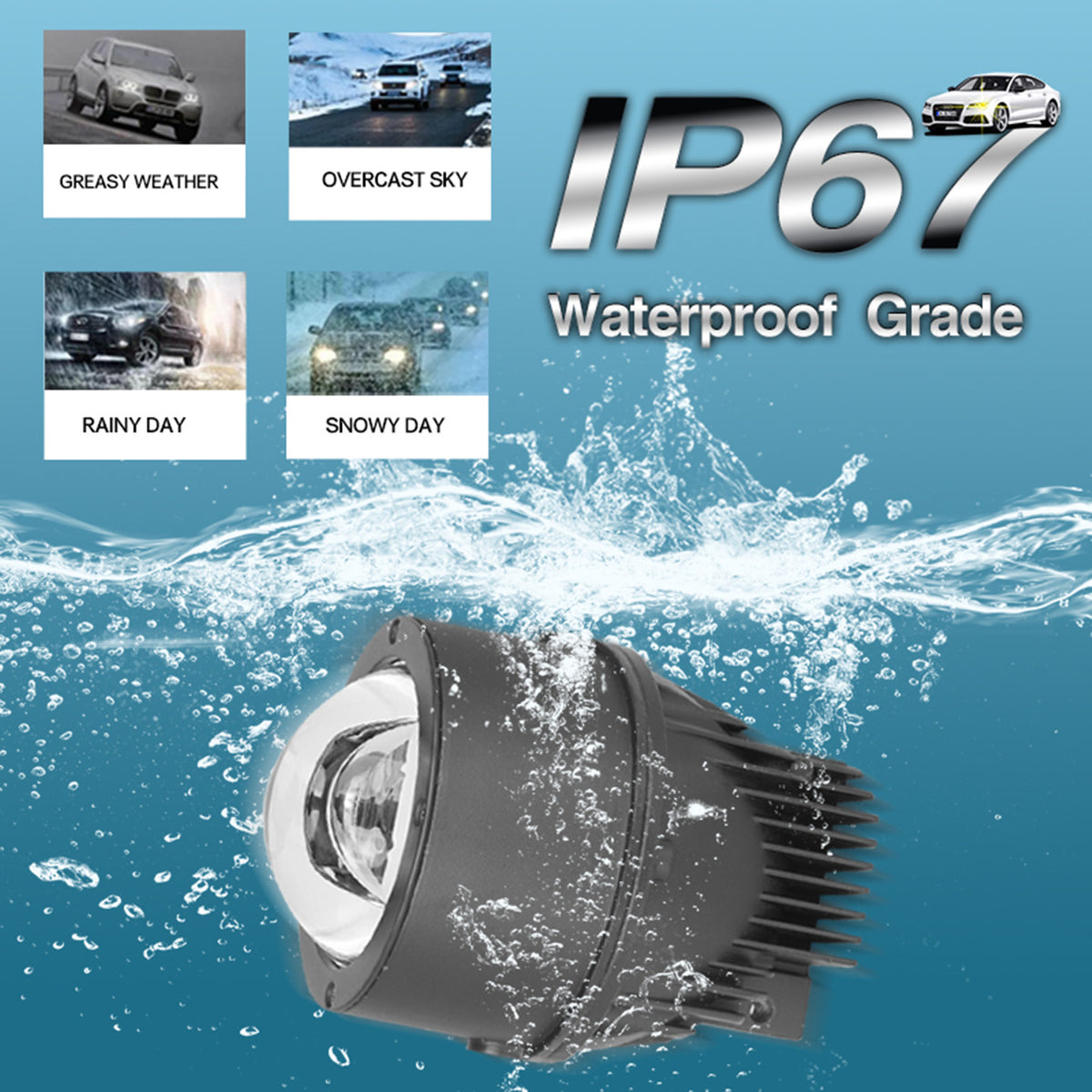 AES Q8 Pro fog light projector IP67 waterproof grade test