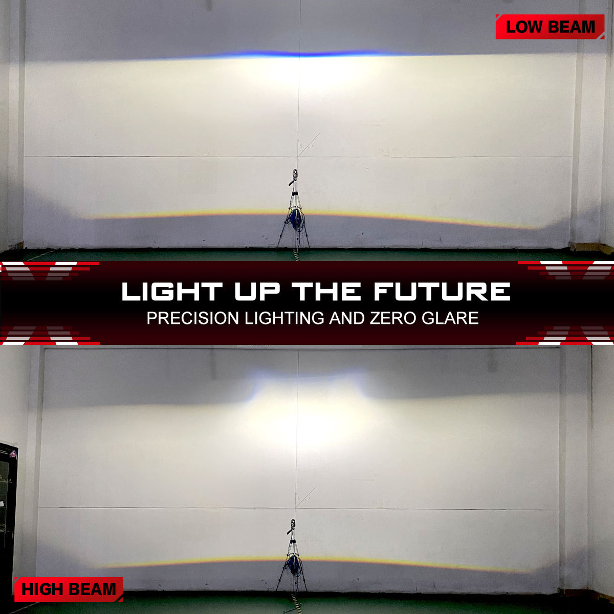 Low beam vs high beam pattern test of Warrior-2 1.5 inch Bi-LED auxiliary light