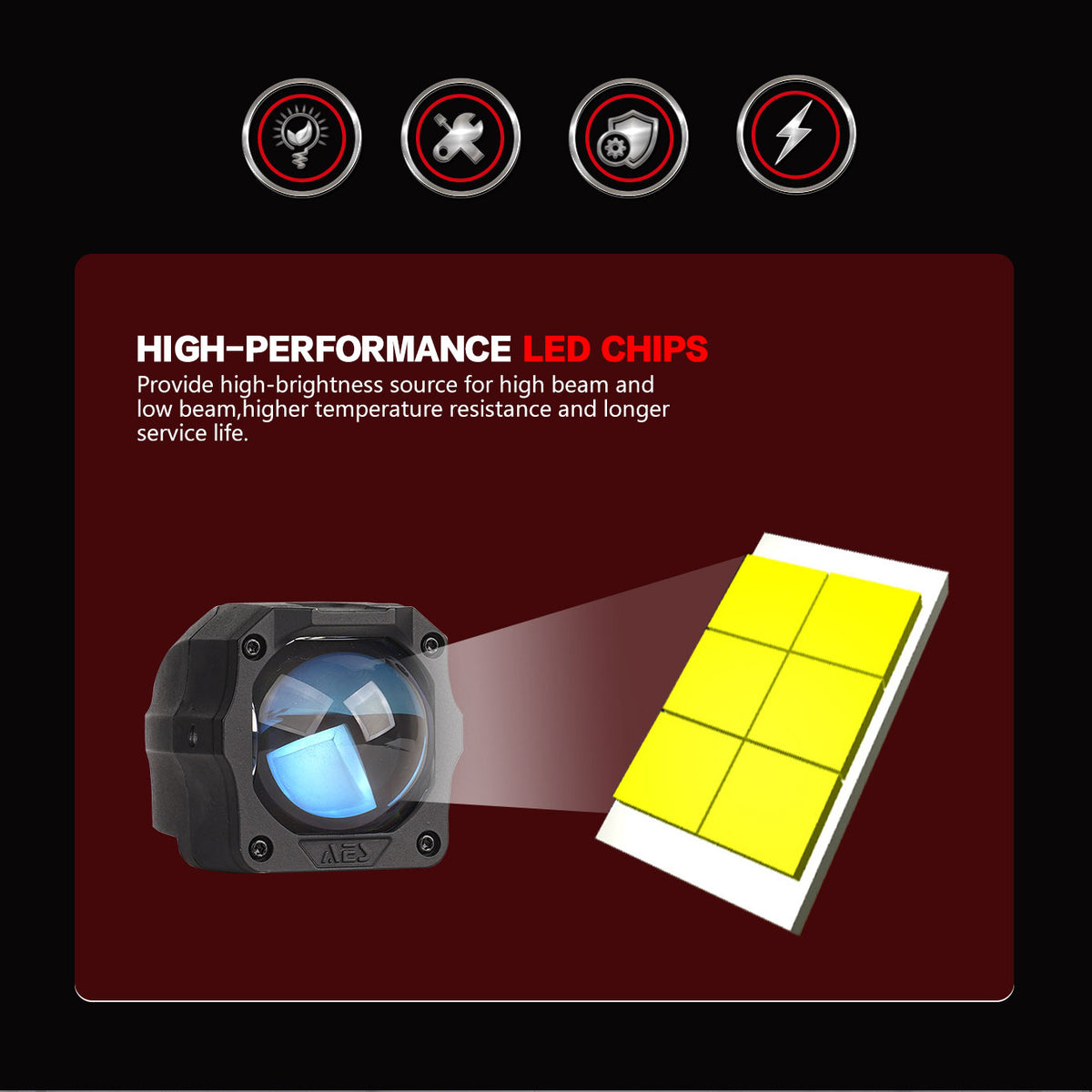 High-performance 6-chip LED configuration in Warrior-2 1.5 inch Bi-LED auxiliary light
