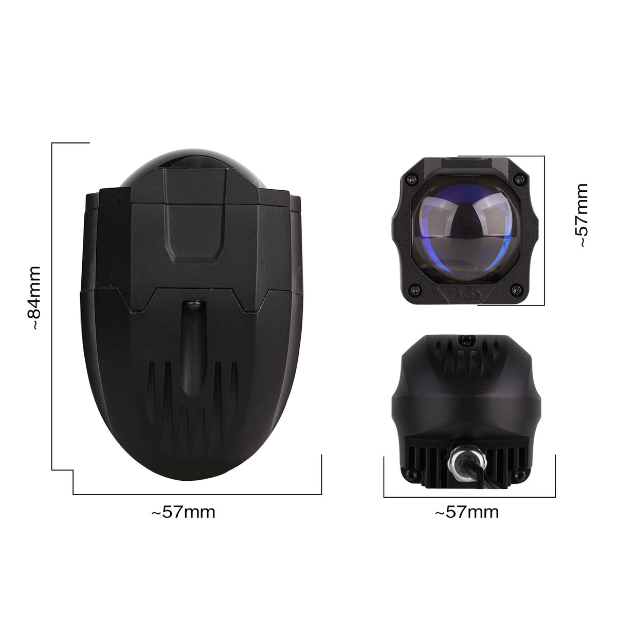 Warrior-2 1.5 inch Bi-LED auxiliary light projector dimensions - 84mm x 57mm