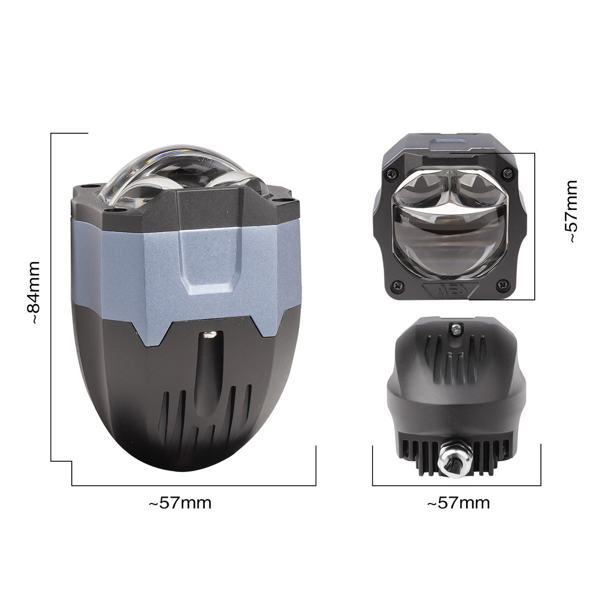 Warrior-2 1.5 inch Double Laser Bi-LED auxiliary light dimensions - 84mm x 57mm