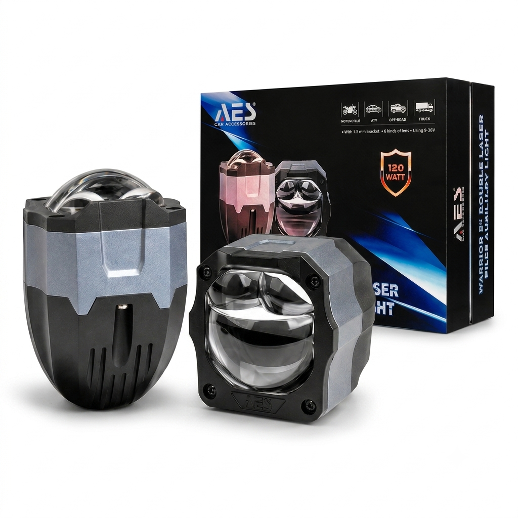 AES Warrior-2 1.5 inch Double Laser Bi-LED auxiliary light retail packaging box